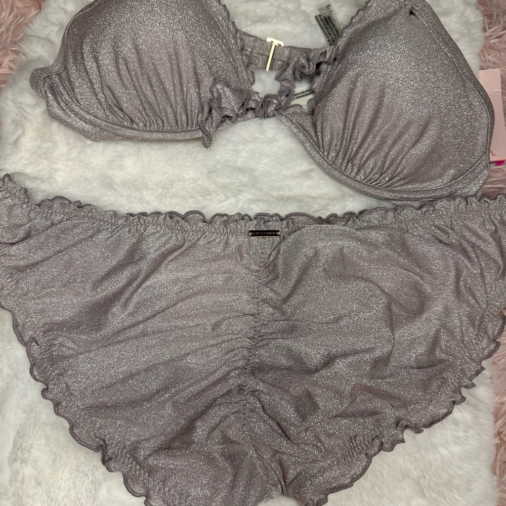 Victoria’s Secret Shimmery Silver Ruffled Bikini Set - Picture 3 of 6